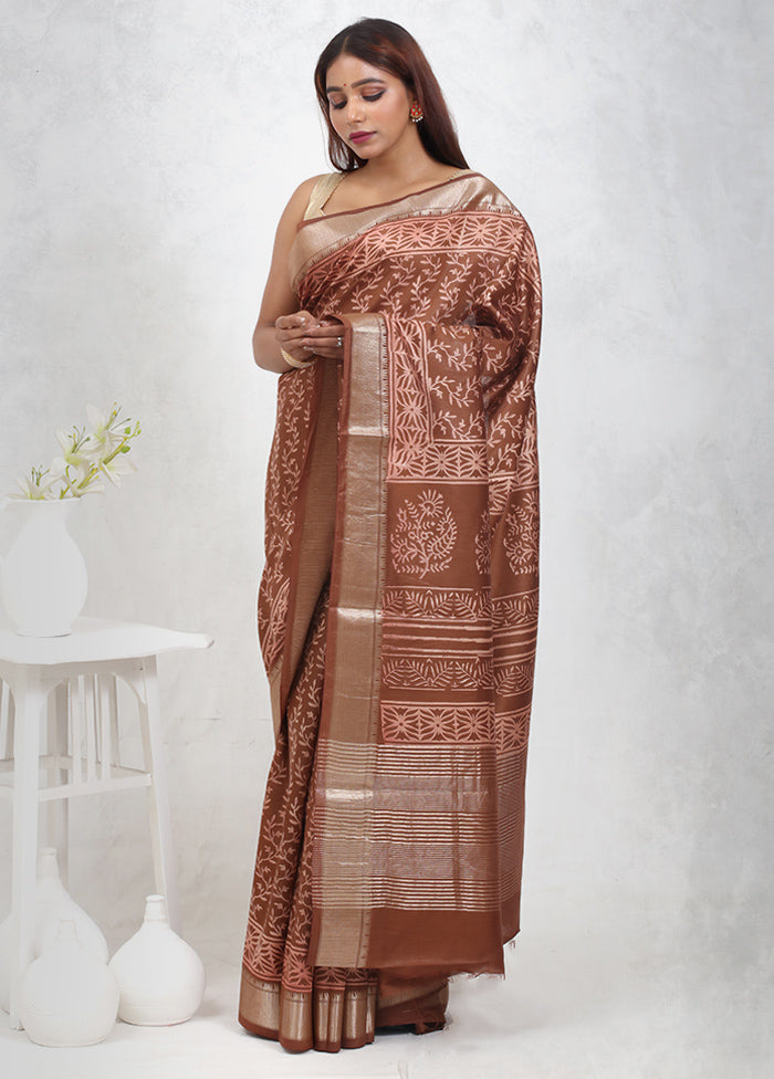 Rust Chanderi Cotton Saree Without Blouse Piece - Indian Silk House Agencies