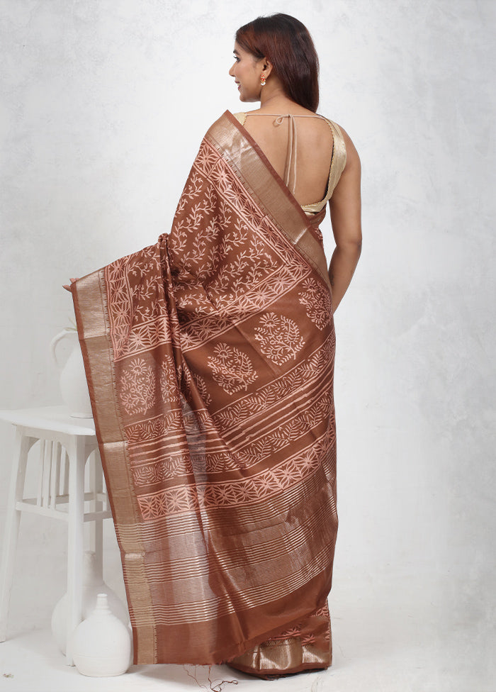 Rust Chanderi Cotton Saree Without Blouse Piece - Indian Silk House Agencies