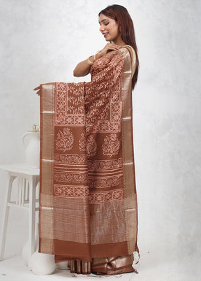 Rust Chanderi Cotton Saree Without Blouse Piece - Indian Silk House Agencies