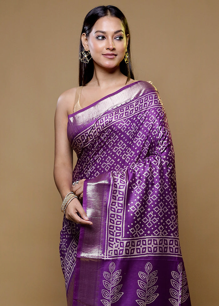 Purple Chanderi Cotton Saree With Blouse Piece