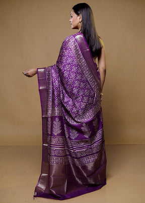 Purple Chanderi Cotton Saree With Blouse Piece