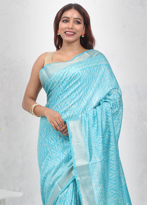 Blue Chanderi Cotton Saree Without Blouse Piece - Indian Silk House Agencies