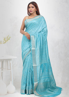 Blue Chanderi Cotton Saree Without Blouse Piece - Indian Silk House Agencies