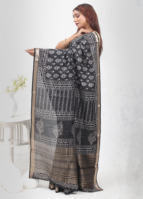 Black Chanderi Cotton Saree Without Blouse Piece - Indian Silk House Agencies