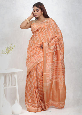 Rust Chanderi Cotton Saree Without Blouse Piece - Indian Silk House Agencies