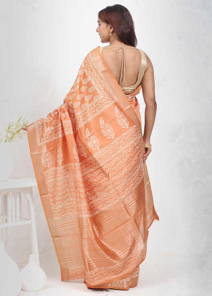 Rust Chanderi Cotton Saree Without Blouse Piece - Indian Silk House Agencies