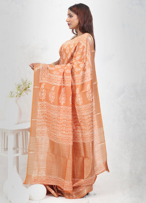 Rust Chanderi Cotton Saree Without Blouse Piece - Indian Silk House Agencies