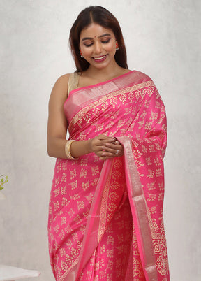 Pink Chanderi Cotton Saree Without Blouse Piece - Indian Silk House Agencies