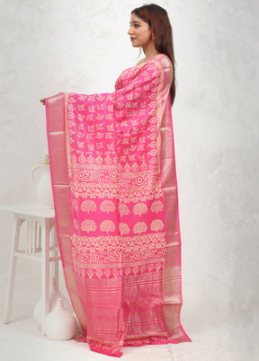 Pink Chanderi Cotton Saree Without Blouse Piece - Indian Silk House Agencies