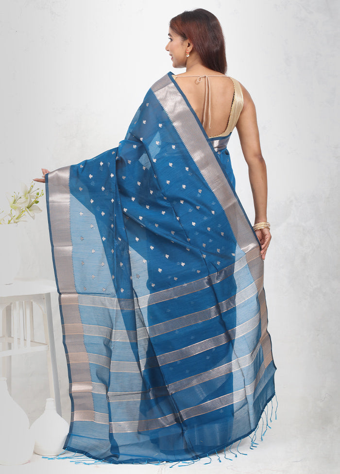 Blue Cotton Saree Without Blouse Piece - Indian Silk House Agencies