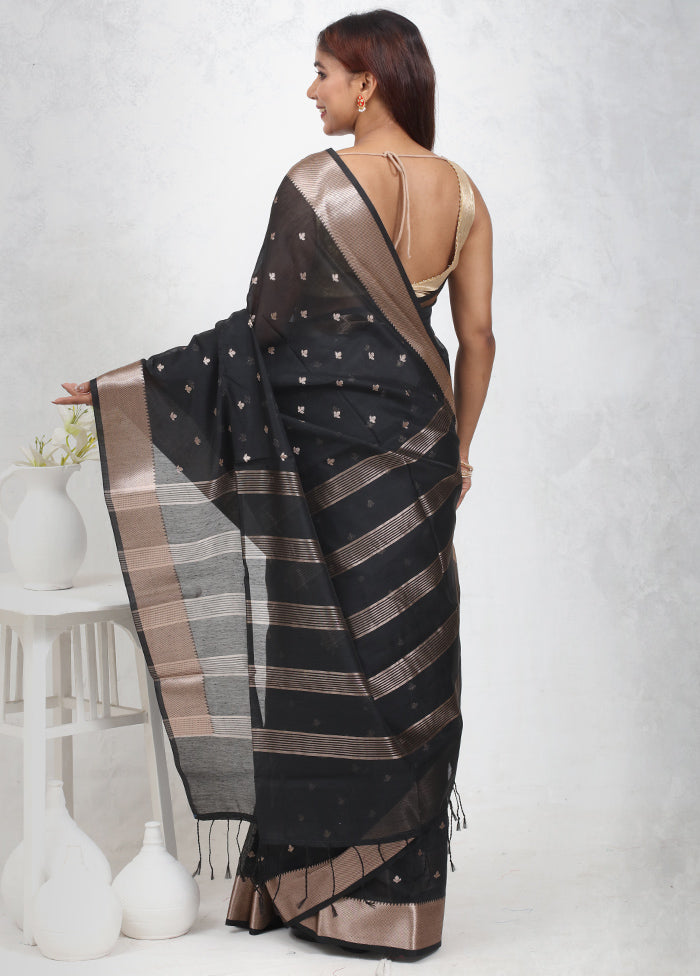 Black Cotton Saree Without Blouse Piece - Indian Silk House Agencies