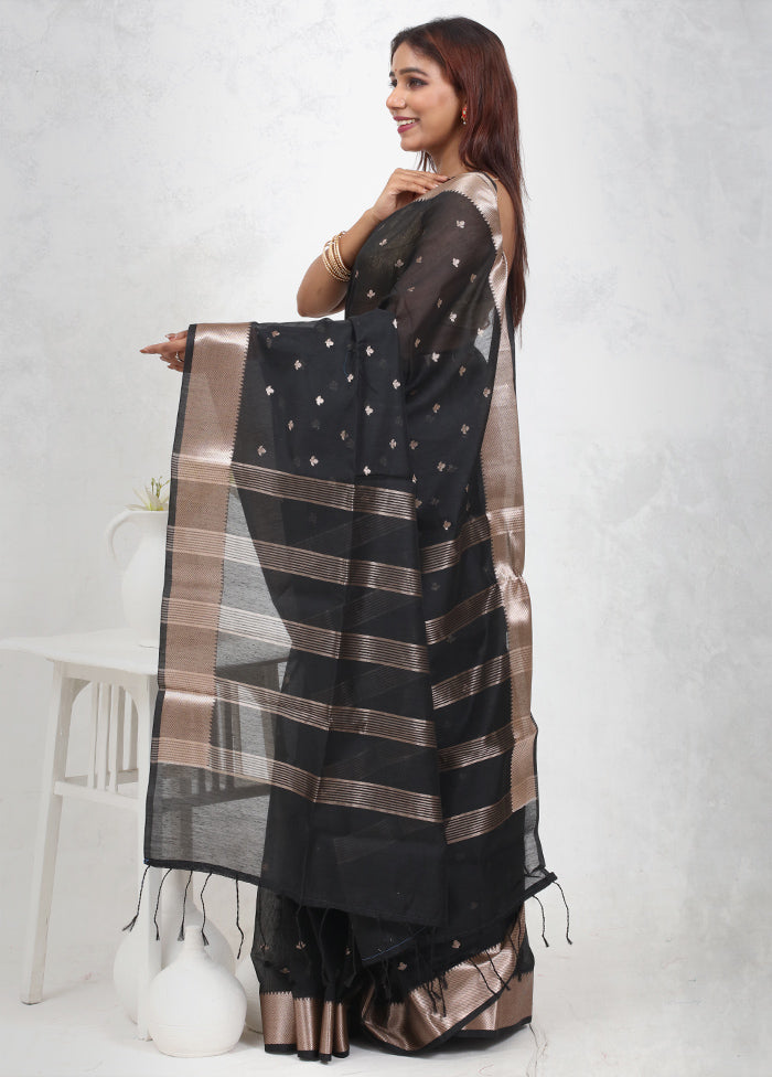 Black Cotton Saree Without Blouse Piece - Indian Silk House Agencies