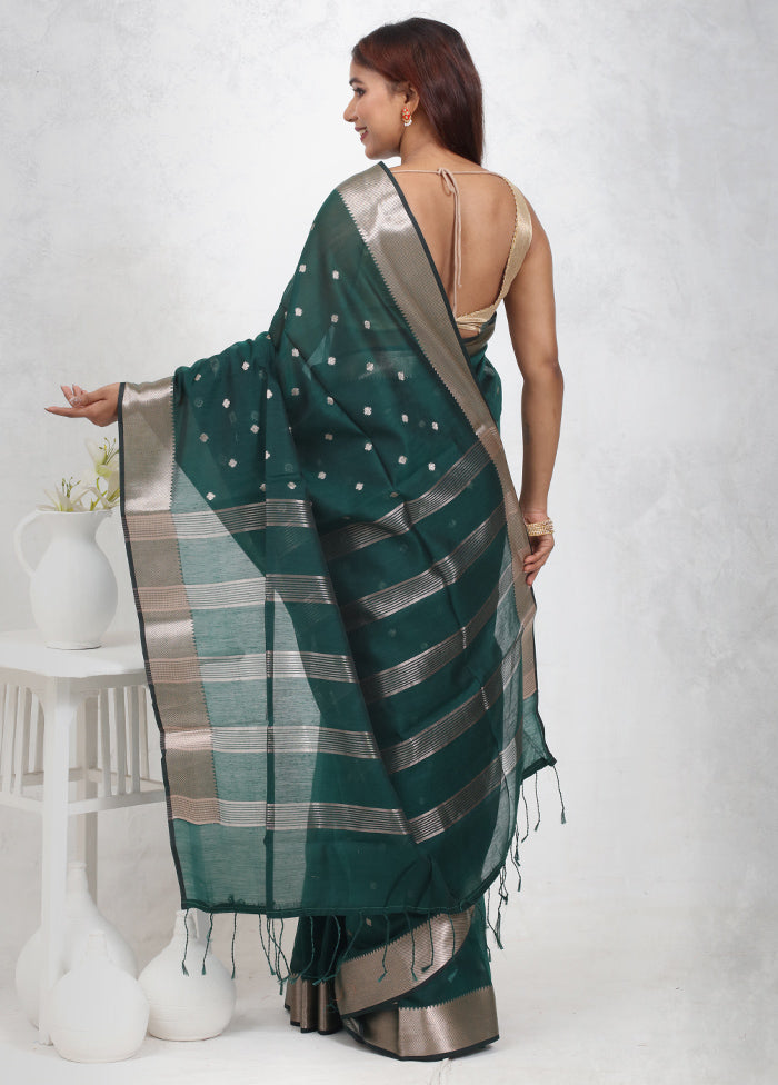 Green Cotton Saree Without Blouse Piece - Indian Silk House Agencies