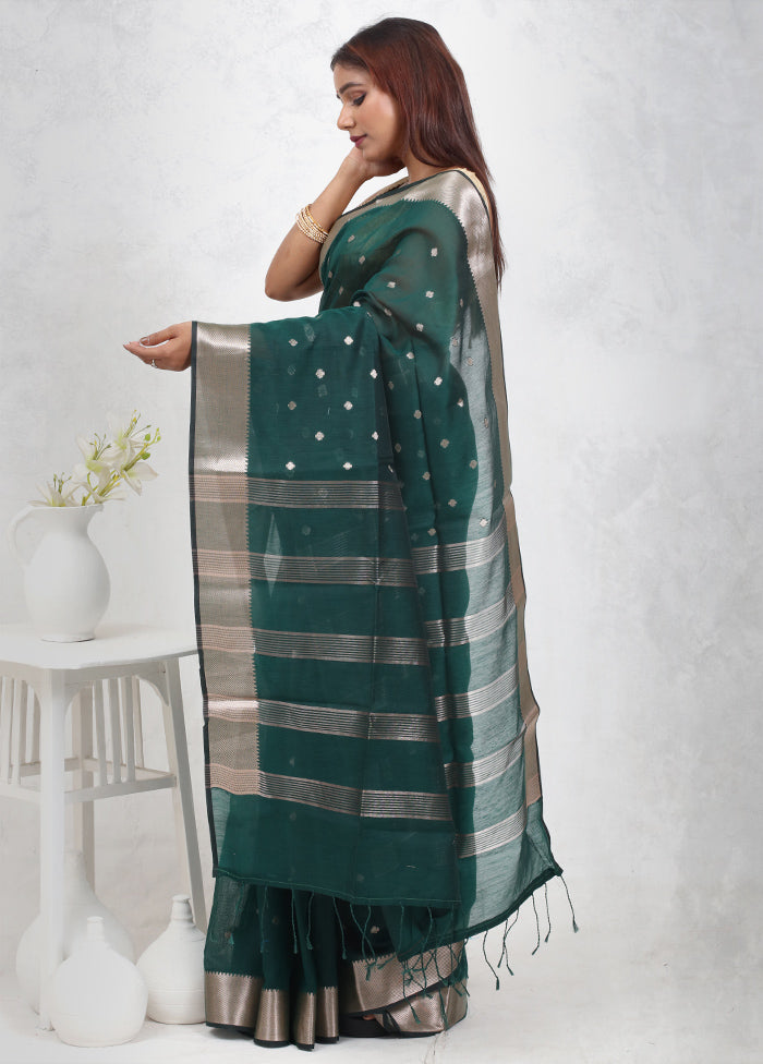 Green Cotton Saree Without Blouse Piece - Indian Silk House Agencies