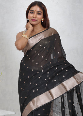 Black Cotton Saree Without Blouse Piece - Indian Silk House Agencies