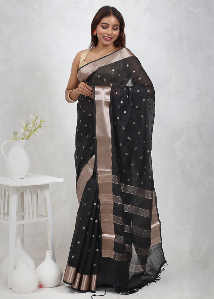 Black Cotton Saree Without Blouse Piece - Indian Silk House Agencies