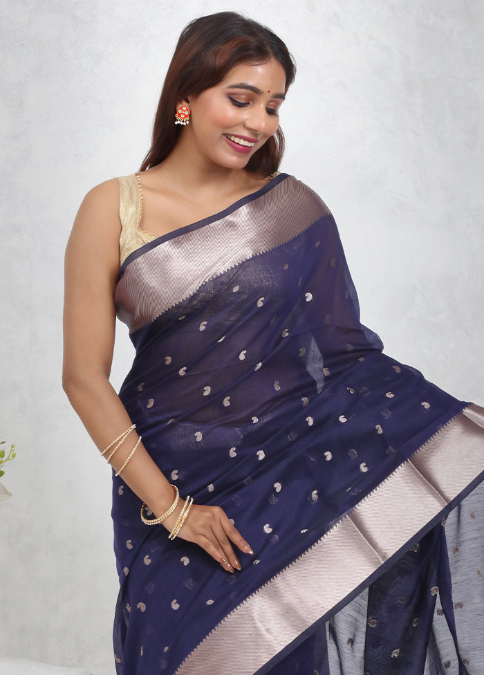 Blue Cotton Saree Without Blouse Piece - Indian Silk House Agencies