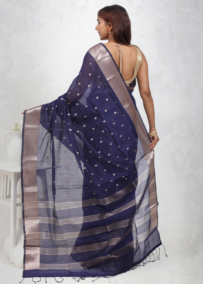 Blue Cotton Saree Without Blouse Piece - Indian Silk House Agencies