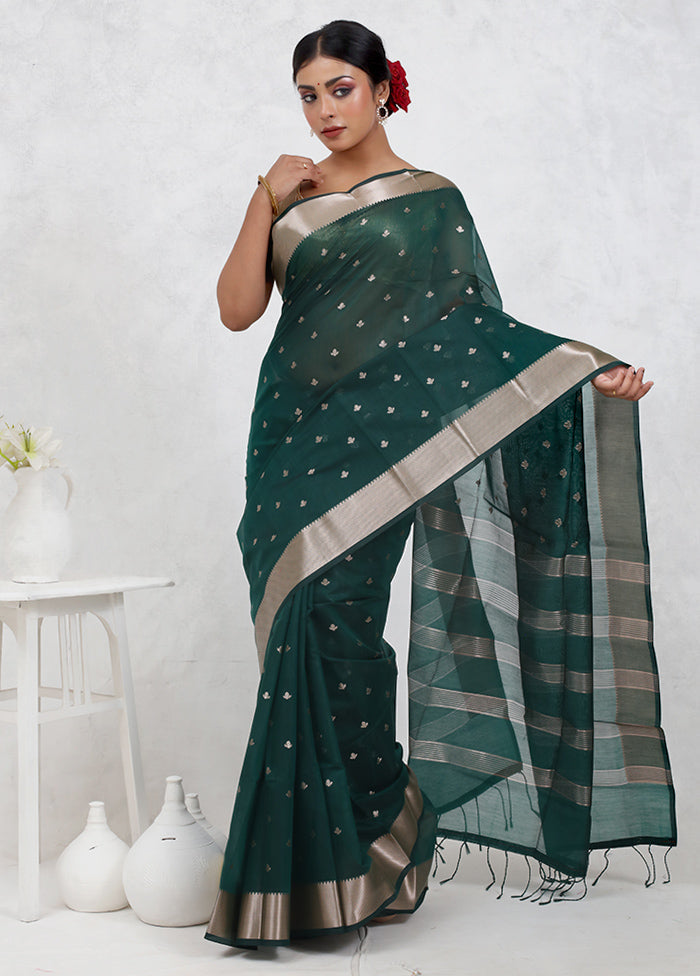 Green Cotton Saree Without Blouse Piece - Indian Silk House Agencies