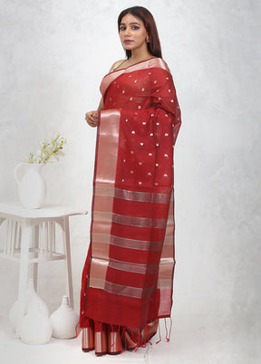 Red Cotton Saree Without Blouse Piece - Indian Silk House Agencies