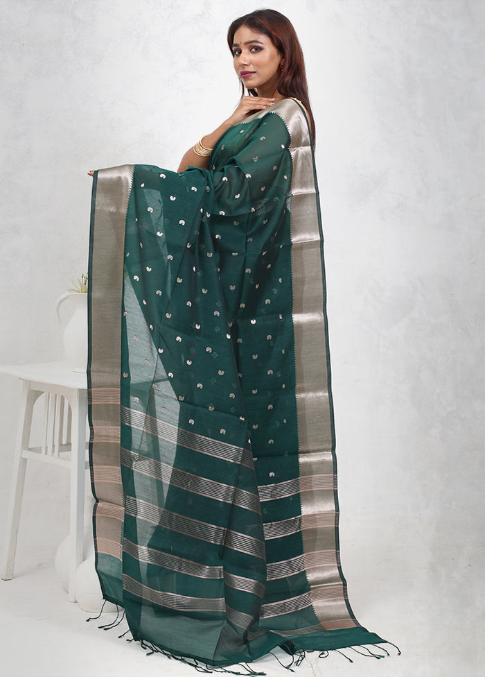 Green Cotton Saree Without Blouse Piece - Indian Silk House Agencies