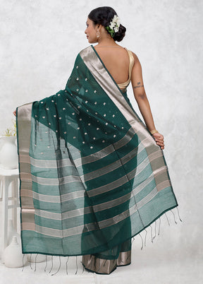 Green Cotton Saree Without Blouse Piece - Indian Silk House Agencies