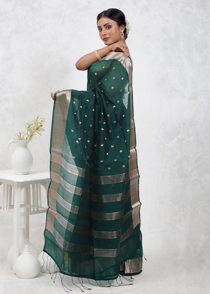 Green Cotton Saree Without Blouse Piece - Indian Silk House Agencies