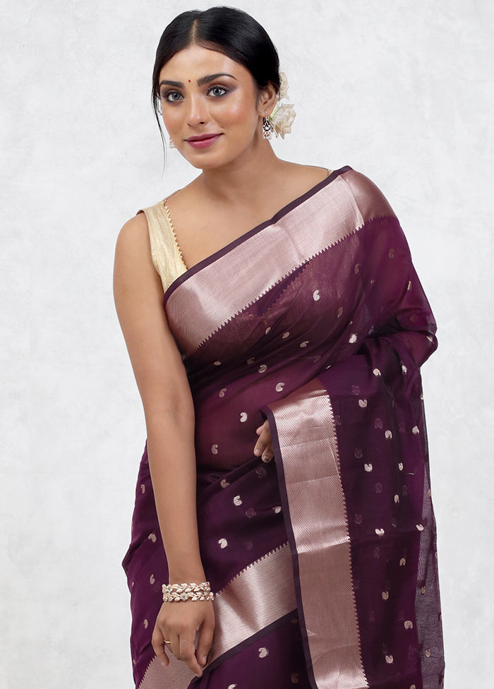 Purple Cotton Saree Without Blouse Piece - Indian Silk House Agencies