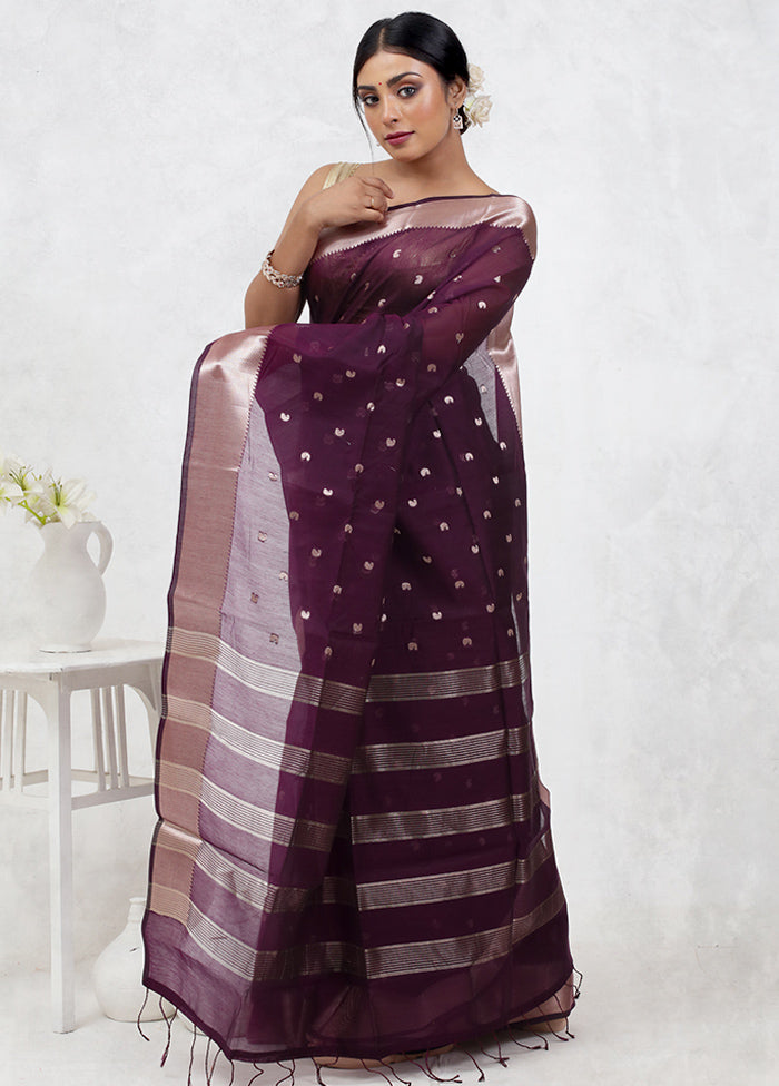 Purple Cotton Saree Without Blouse Piece - Indian Silk House Agencies