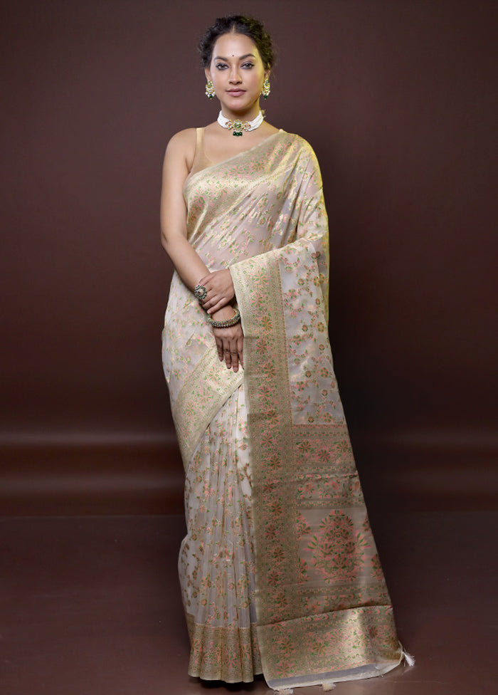 Cream Organza Saree With Blouse Piece