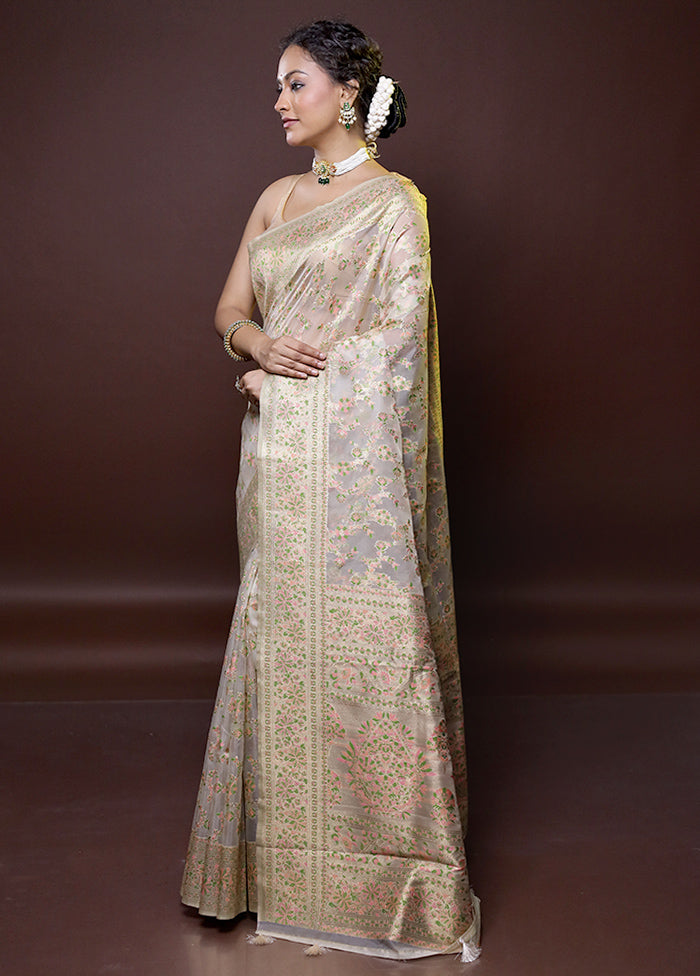 Cream Organza Saree With Blouse Piece