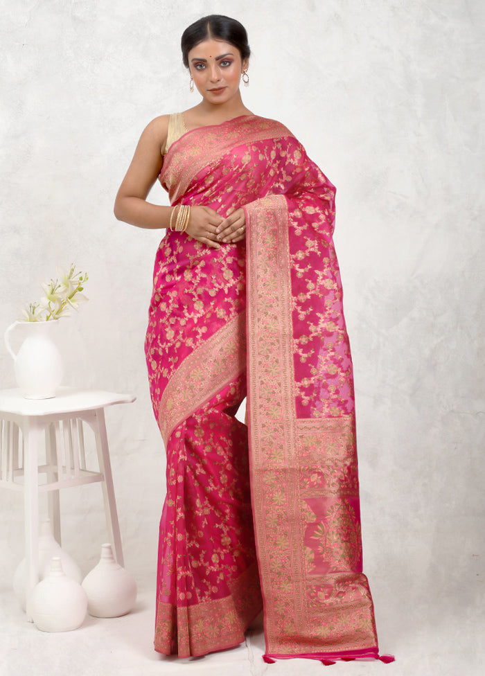 Pink Organza Saree Without Blouse Piece - Indian Silk House Agencies