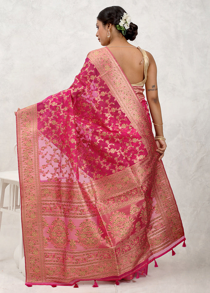 Pink Organza Saree Without Blouse Piece - Indian Silk House Agencies