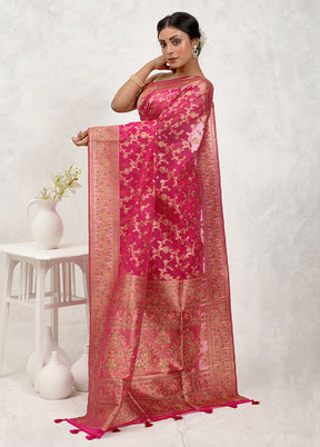 Pink Organza Saree Without Blouse Piece - Indian Silk House Agencies