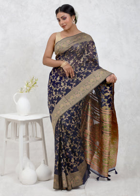 Blue Organza Saree Without Blouse Piece - Indian Silk House Agencies