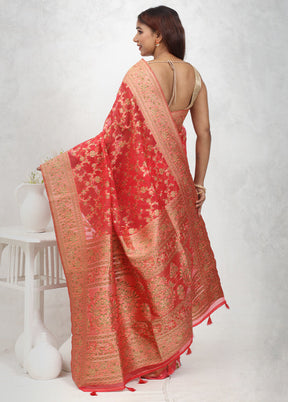 Pink Organza Saree Without Blouse Piece - Indian Silk House Agencies