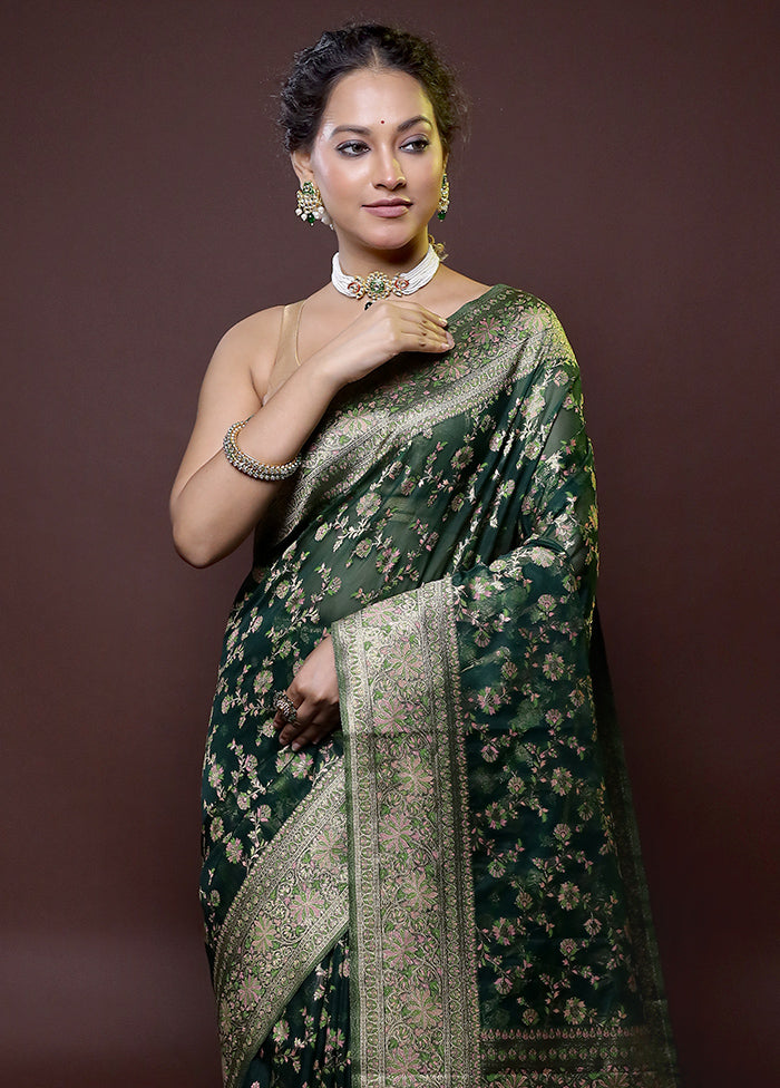 Green Organza Saree With Blouse Piece