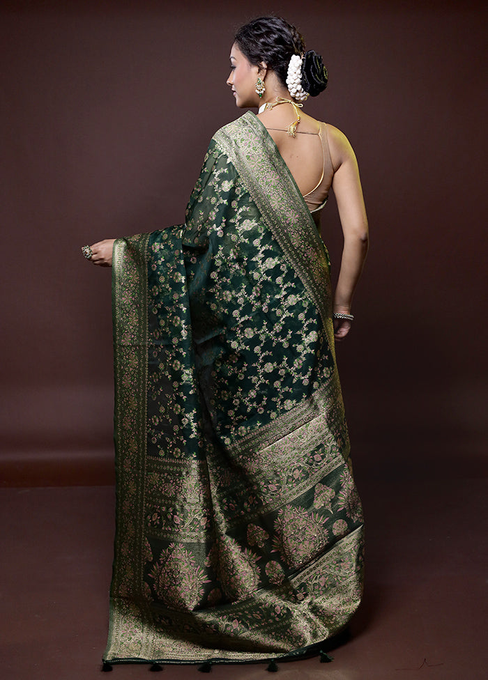 Green Organza Saree With Blouse Piece