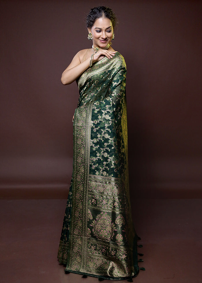 Green Organza Saree With Blouse Piece