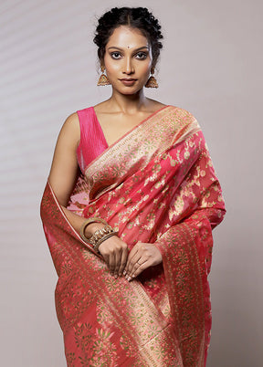 Pink Organza Saree With Blouse Piece - Indian Silk House Agencies