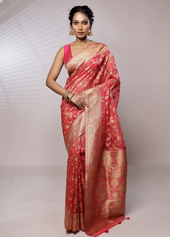 Pink Organza Saree With Blouse Piece - Indian Silk House Agencies