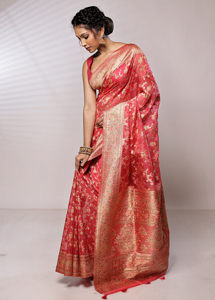 Pink Organza Saree With Blouse Piece - Indian Silk House Agencies