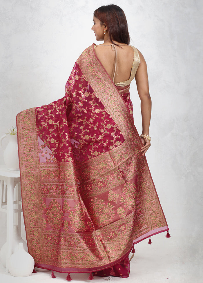 Purple Organza Saree Without Blouse Piece - Indian Silk House Agencies