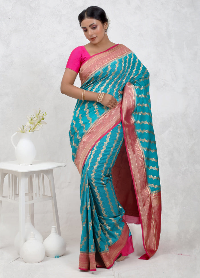 Blue Georgette Saree With Blouse Piece
