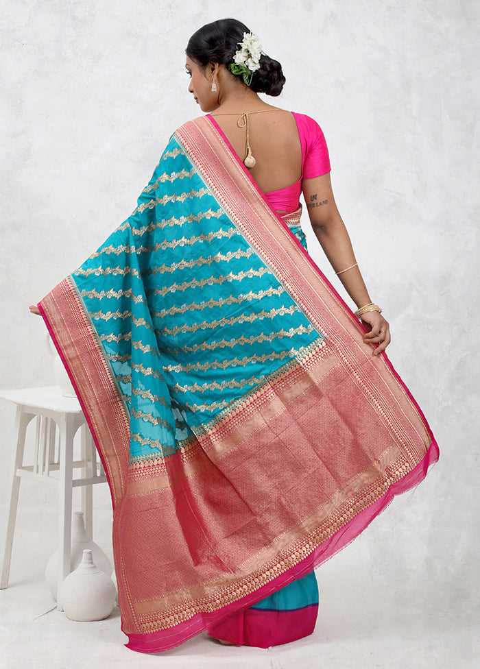 Blue Georgette Saree With Blouse Piece