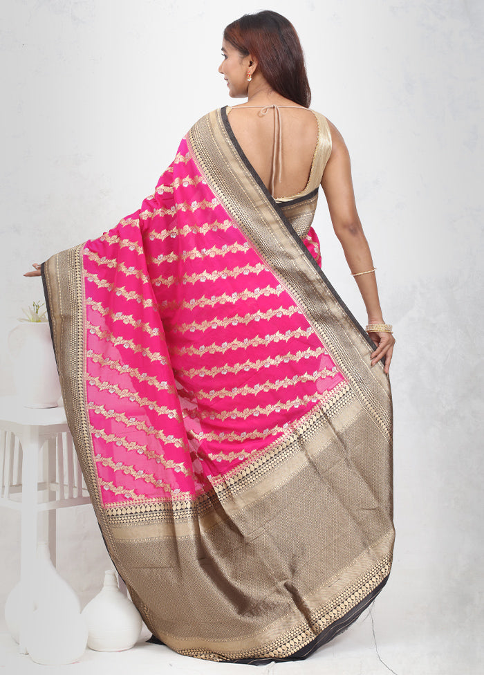 Pink Georgette Saree Without Blouse Piece - Indian Silk House Agencies