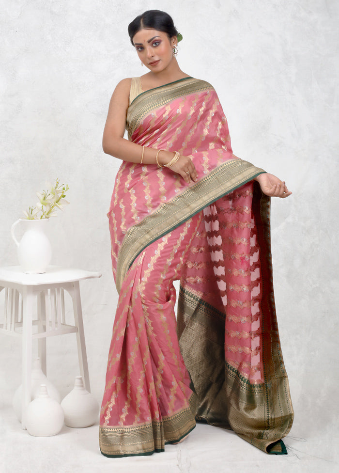 Pink Georgette Saree Without Blouse Piece - Indian Silk House Agencies