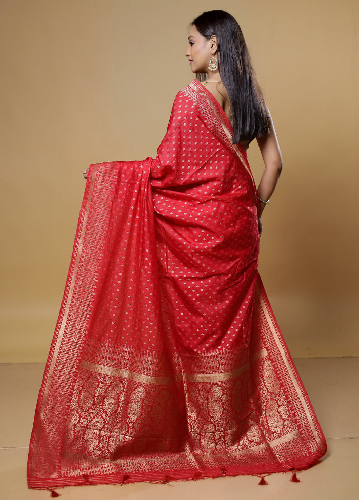 Red Dupion Silk Saree With Blouse Piece