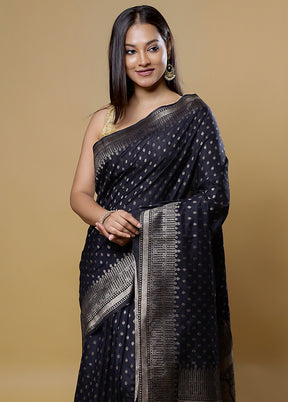 Black Dupion Silk Saree With Blouse Piece