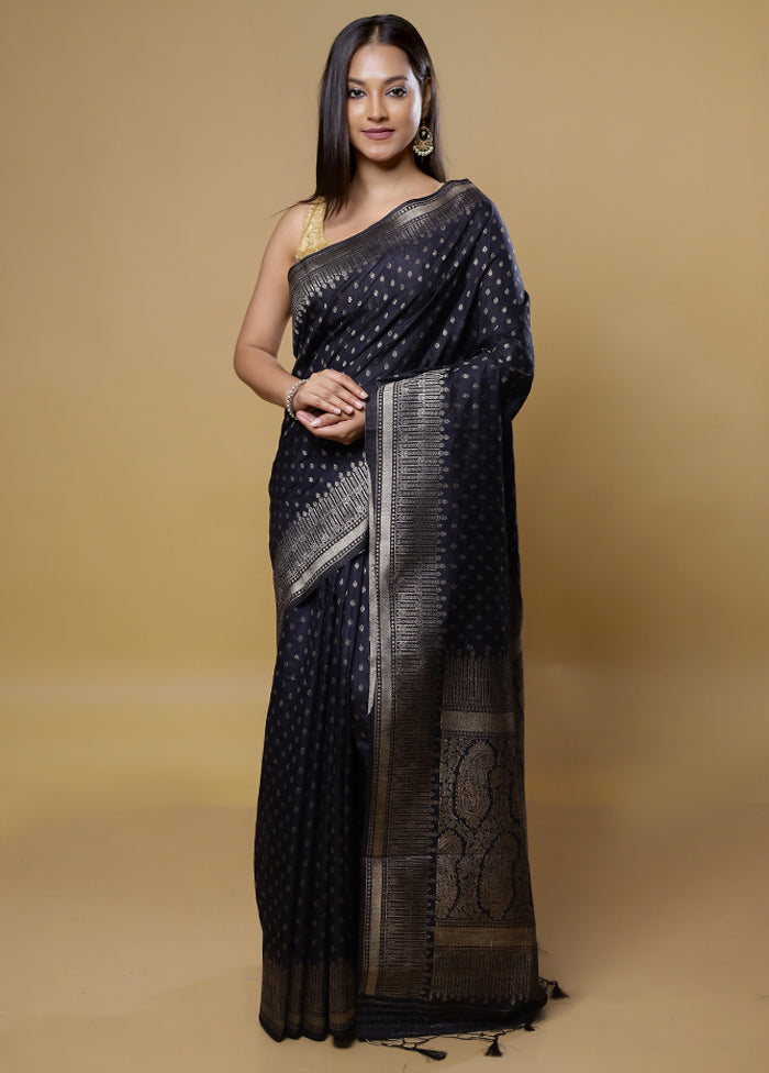 Black Dupion Silk Saree With Blouse Piece